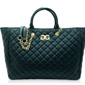 NWT‎ Gilda Paris Quilted Vegan Leather LG 20x13 Tote Bag With Gold Chain Strap &